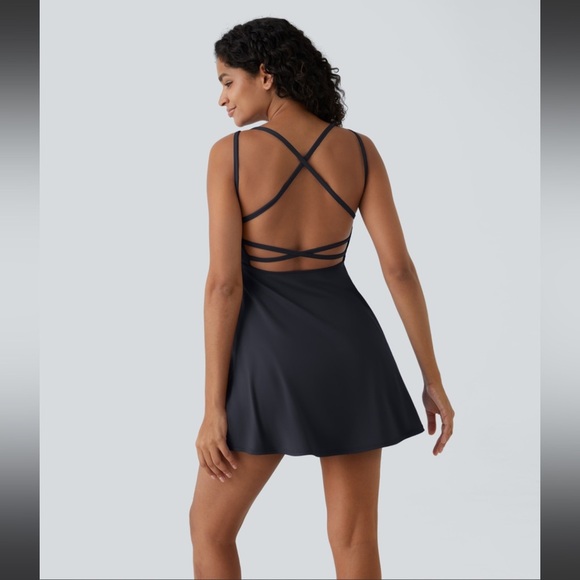 Crisscross Backless Flare Mini Slip Dance Active Dress - Picture 3 of 4